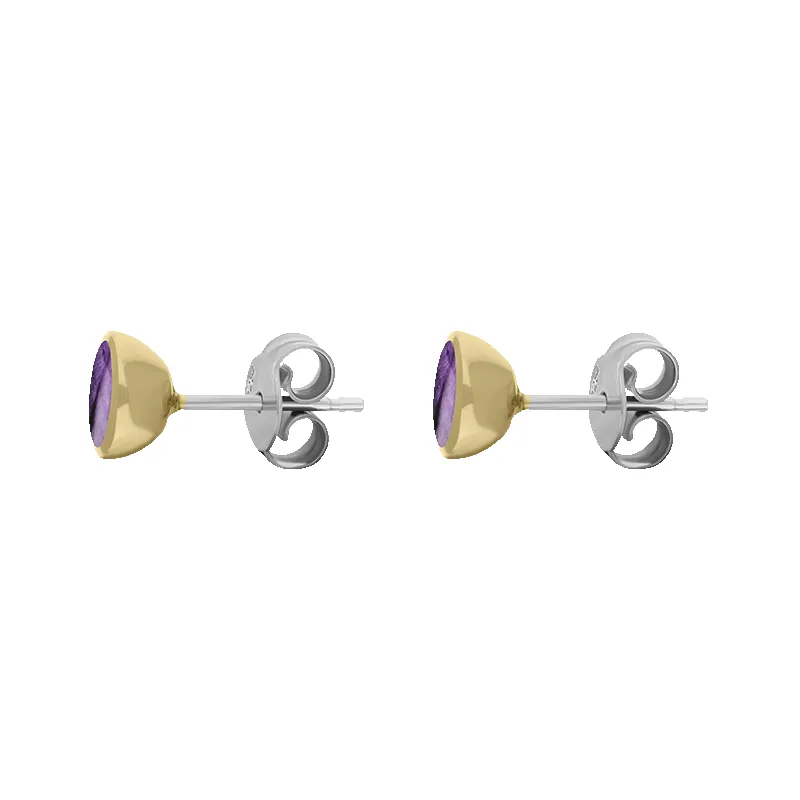 9ct Yellow Gold Sterling Silver Blue John Stepping Stones Round Stud Earrings sold by Jura Watches product image thumbnail 2