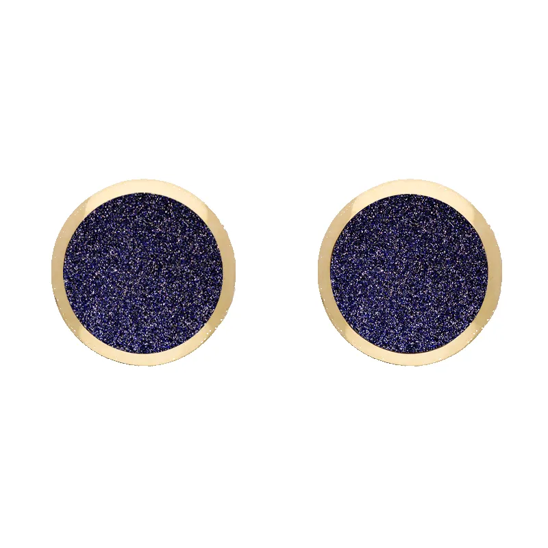 9ct Yellow Gold Sterling Silver Blue Goldstone Stepping Stones Round Stud Earrings sold by Jura Watches