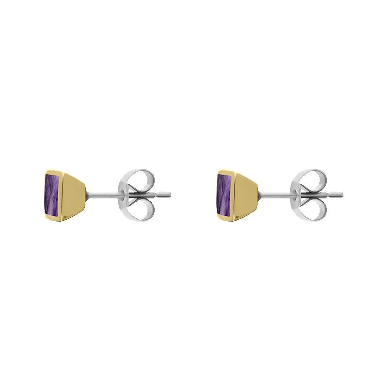 9ct Yellow Gold Sterling Silver Blue John Stepping Stones Square Stud Earrings sold by Jura Watches product image thumbnail 2