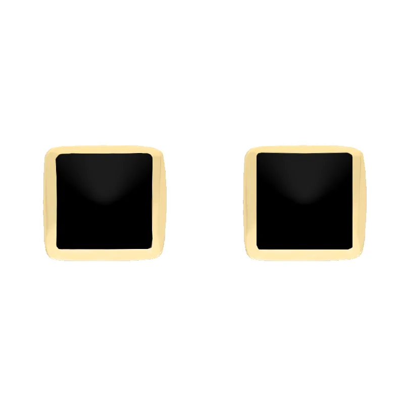 9ct Yellow Gold Sterling Silver Whitby Jet Stepping Stones Square Stud Earrings sold by Jura Watches