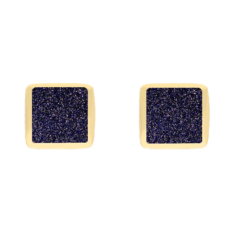 9ct Yellow Gold Sterling Silver Blue Goldstone Stepping Stones Square Stud Earrings sold by Jura Watches