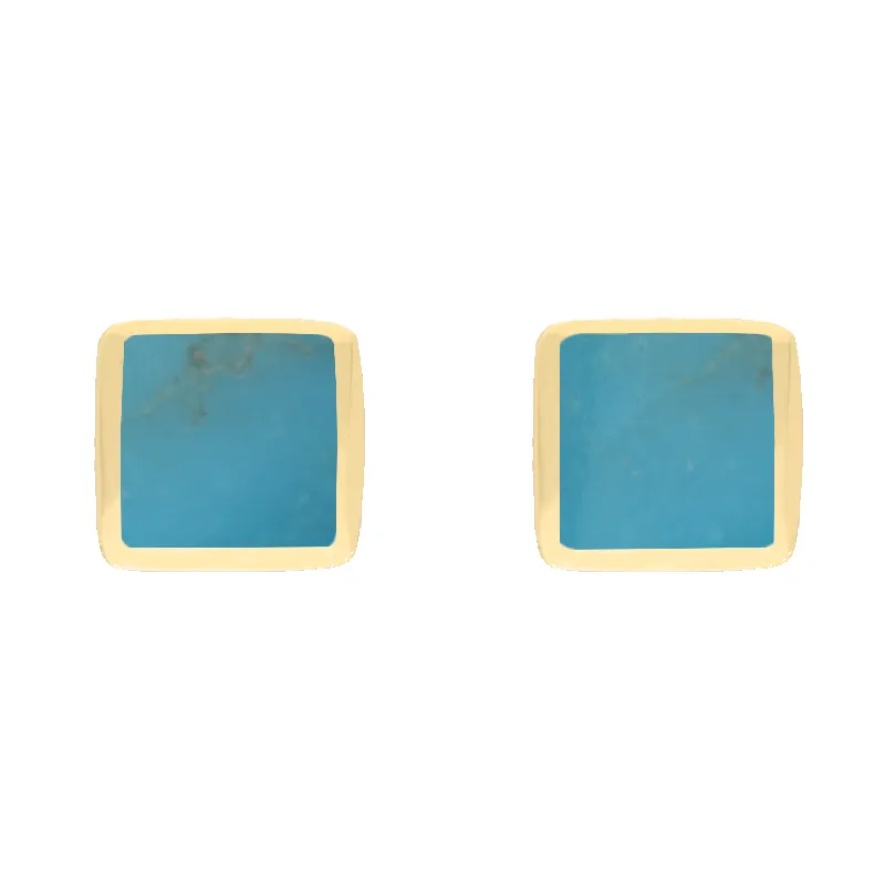 9ct Yellow Gold Sterling Silver Turquoise Stepping Stones Square Stud Earrings sold by Jura Watches
