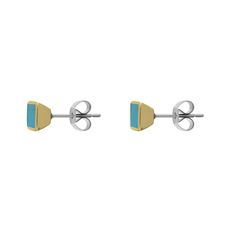 9ct Yellow Gold Sterling Silver Turquoise Stepping Stones Square Stud Earrings sold by Jura Watches product image thumbnail 2