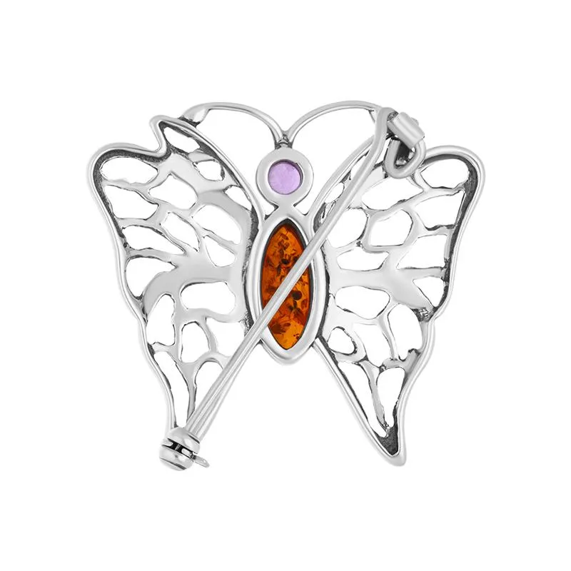 Sterling Silver Baltic Amber Amethyst Butterfly Brooch D sold by Jura Watches product image thumbnail 2
