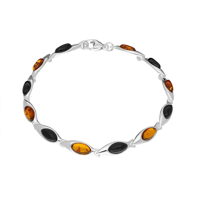 Sterling Silver Baltic Amber Whitby Jet Marquise Link Bracelet sold by Jura Watches product image thumbnail 2