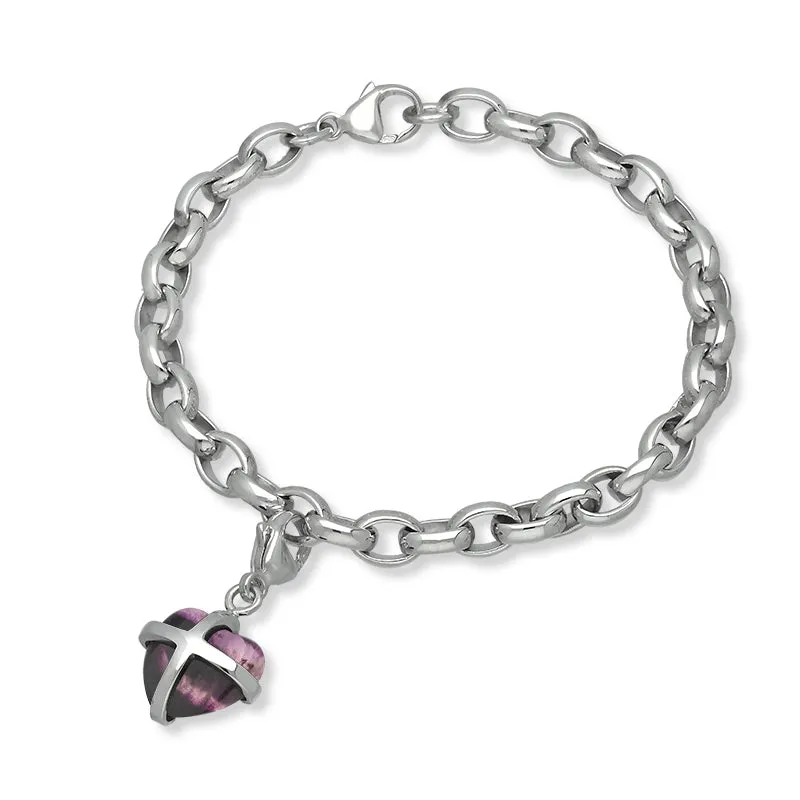 Sterling Silver Blue John Small Cross Heart Charm Bracelet sold by Jura Watches