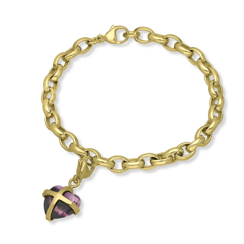 18ct Yellow Gold Blue John Small Cross Heart Charm Bracelet sold by Jura Watches