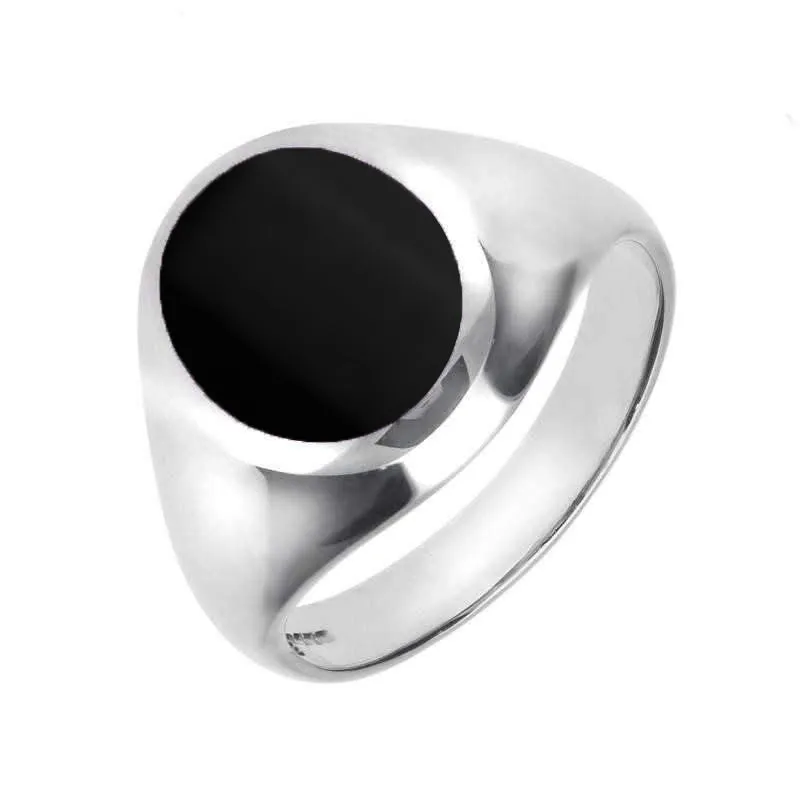 9ct White Gold Whitby Jet Medium Oval Signet Ring sold by Jura Watches