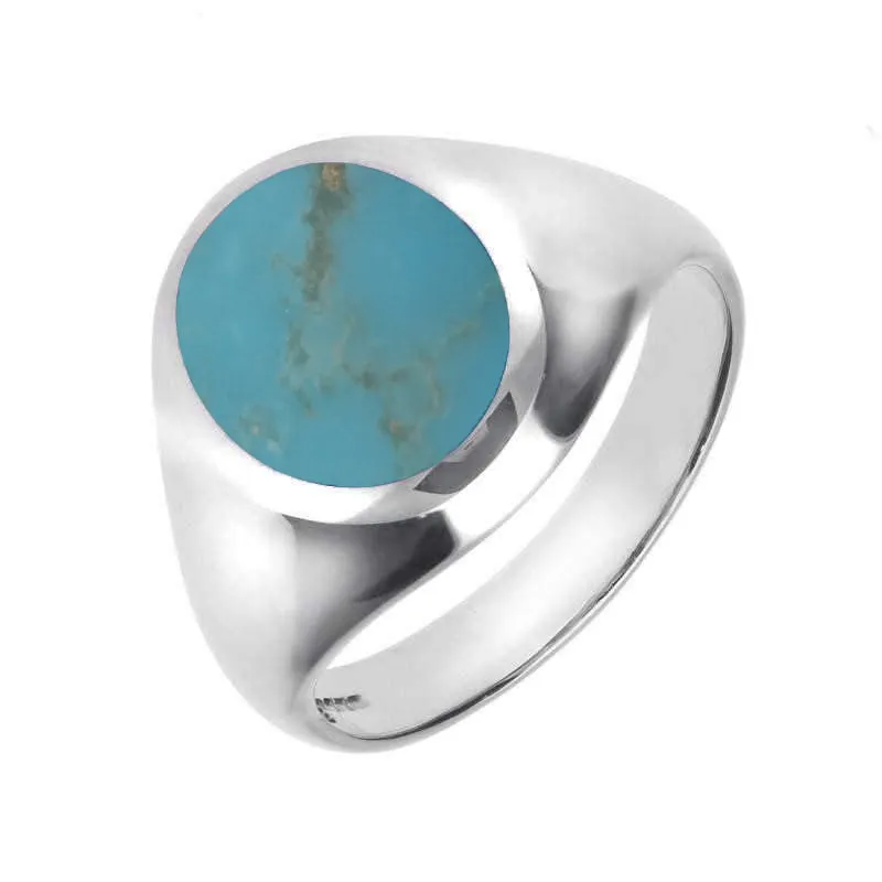 9ct White Gold Turquoise Medium Oval Signet Ring sold by Jura Watches