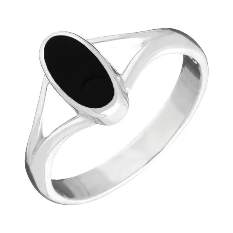 18ct White Gold Whitby Jet Heritage Oval Split Shoulder Ring sold by Jura Watches