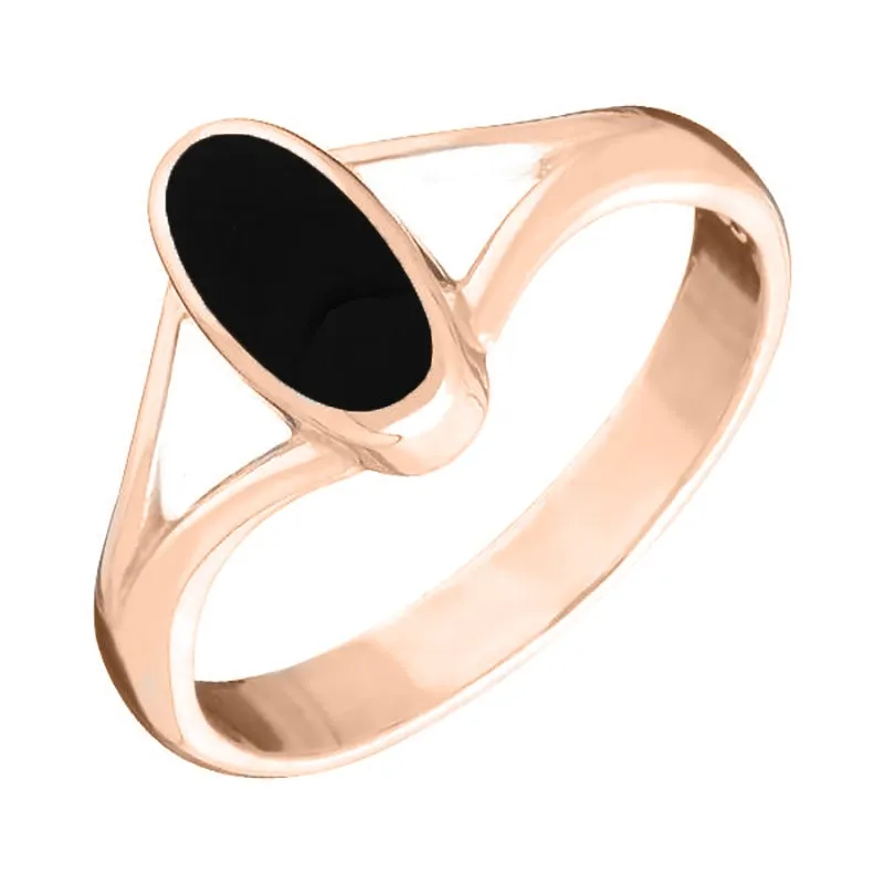 18ct Rose Gold Whitby Jet Heritage Oval Split Shoulder Ring sold by Jura Watches