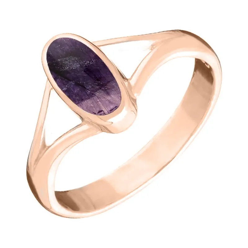 18ct Rose Gold Blue John Heritage Oval Split Shoulder Ring sold by Jura Watches