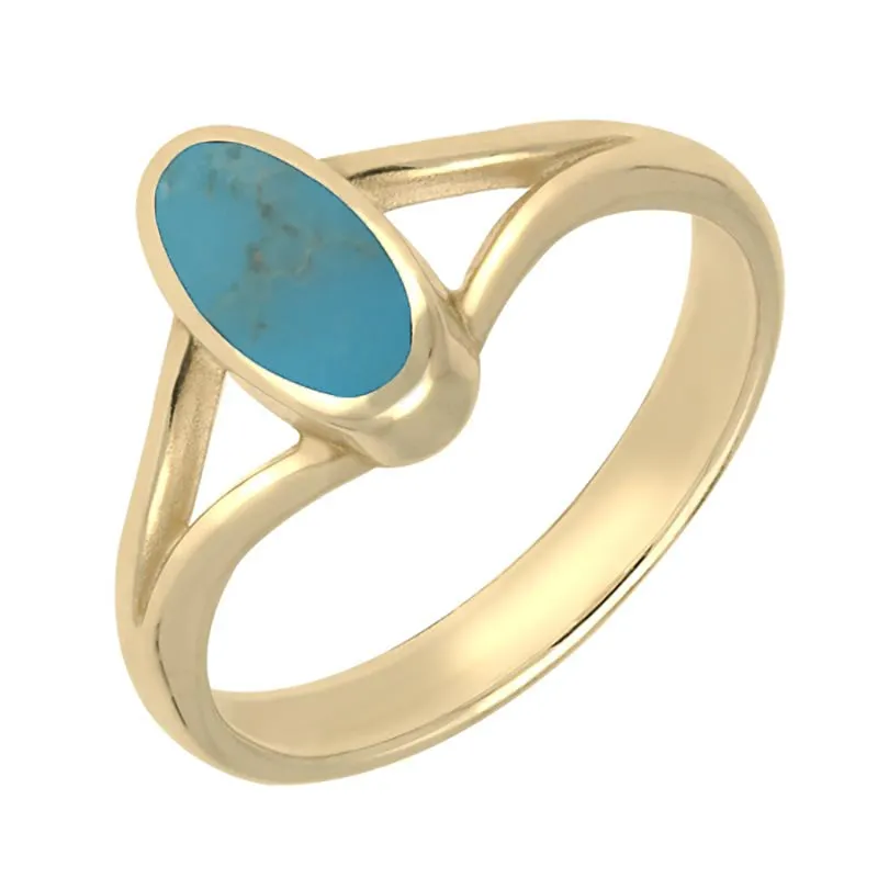 9ct Yellow Gold Turquoise Heritage Oval Split Shoulder Ring sold by Jura Watches