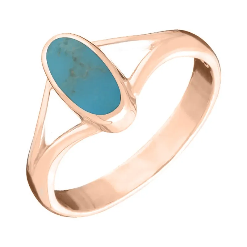 18ct Rose Gold Turquoise Heritage Oval Split Shoulder Ring sold by Jura Watches
