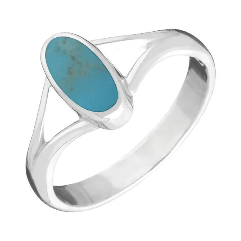 9ct White Gold Turquoise Heritage Oval Split Shoulder Ring sold by Jura Watches