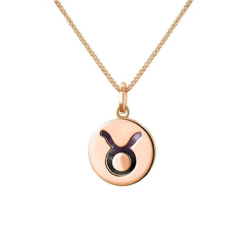 9ct Rose Gold Blue John Zodiac Taurus Round Necklace sold by Jura Watches