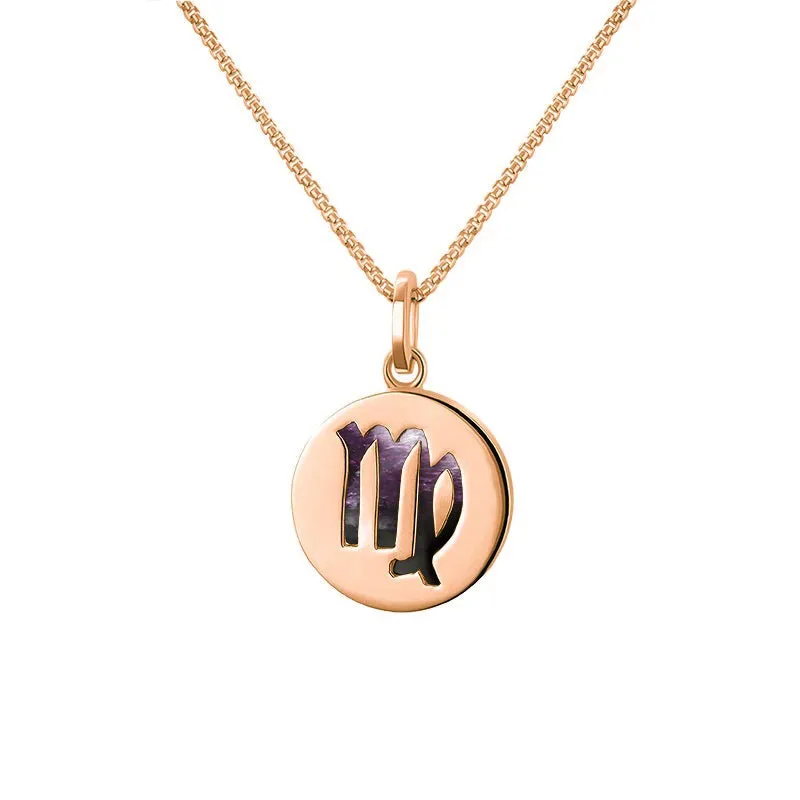 9ct Rose Gold Blue John  Zodiac Virgo Round Necklace sold by Jura Watches