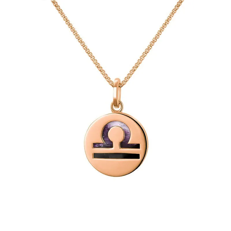 9ct Rose Gold Blue John Zodiac Libra Round Necklace sold by Jura Watches