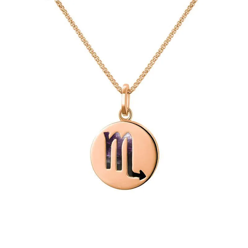 9ct Rose Gold Blue John Zodiac Scorpio Round Necklace sold by Jura Watches