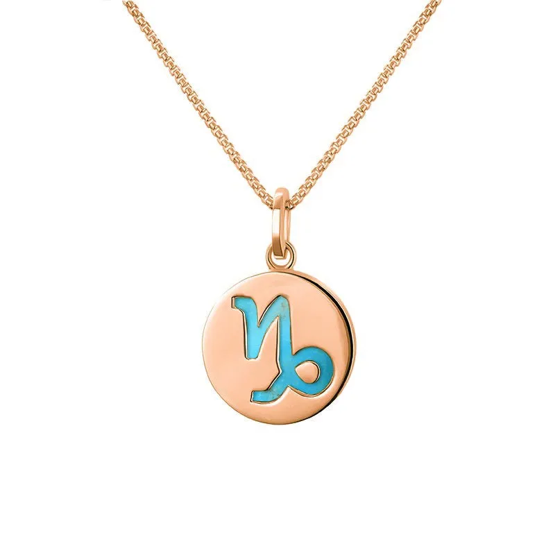 9ct Rose Gold Turquoise  Zodiac Capricorn Round Necklace sold by Jura Watches
