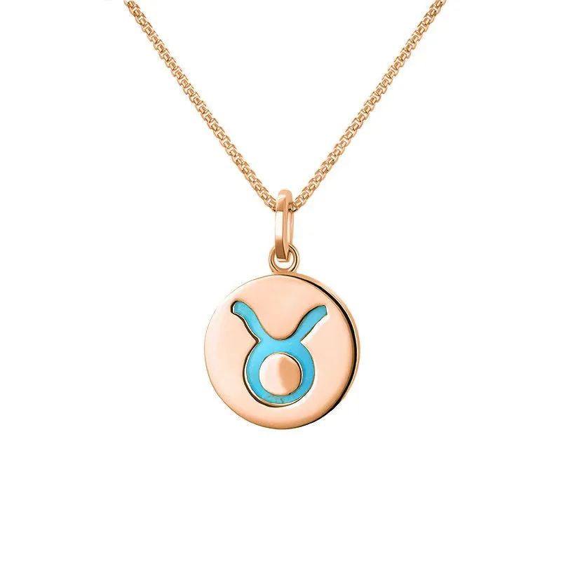 9ct Rose Gold Turquoise Zodiac Taurus Round Necklace sold by Jura Watches