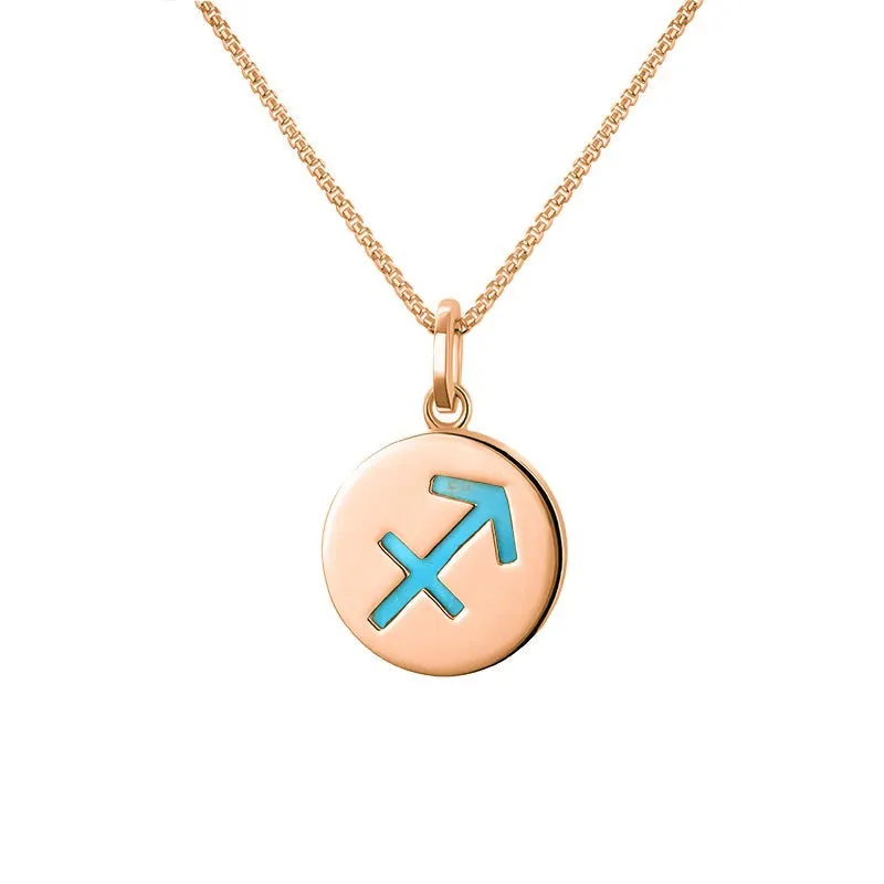 9ct Rose Gold Turquoise  Zodiac Sagittarius Round Necklace sold by Jura Watches