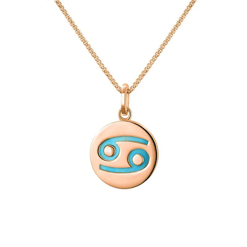 9ct Rose Gold Turquoise Zodiac Cancer Round Necklace sold by Jura Watches
