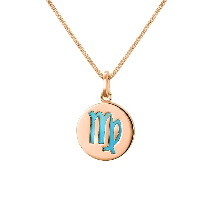 9ct Rose Gold Turquoise Zodiac Virgo Round Necklace sold by Jura Watches