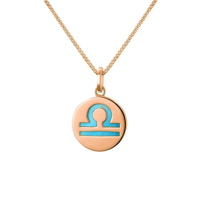 9ct Rose Gold Turquoise Zodiac Libra Round Necklace sold by Jura Watches