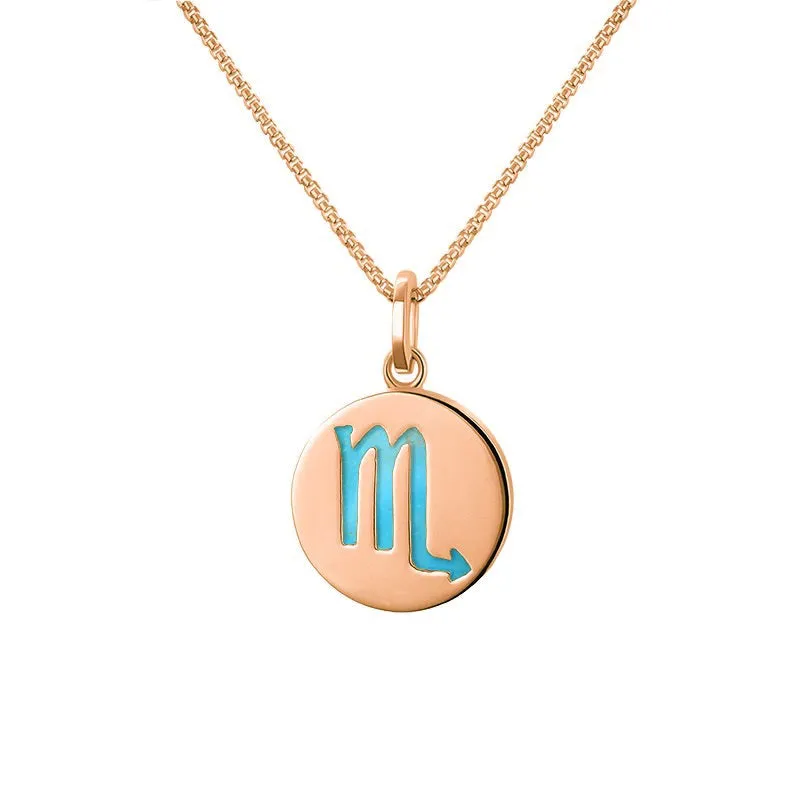 9ct Rose Gold Turquoise Zodiac Scorpio Round Necklace sold by Jura Watches
