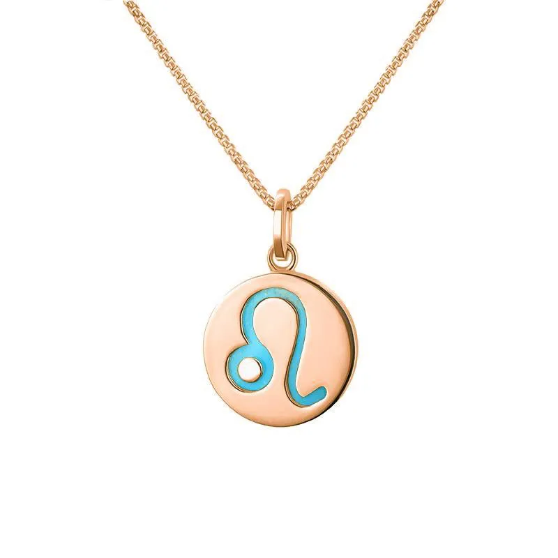 9ct Rose Gold Turquoise Zodiac Leo Round Necklace sold by Jura Watches