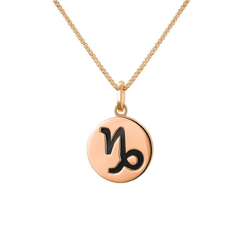 9ct Rose Gold Whitby Jet Zodiac Capricorn Round Necklace sold by Jura Watches
