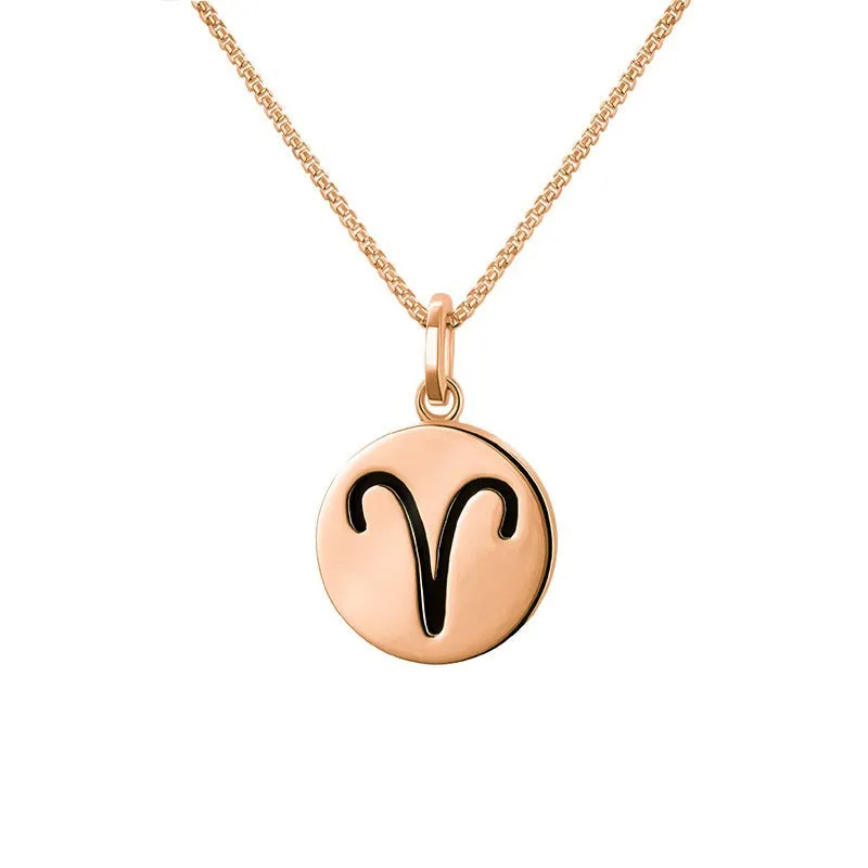 9ct Rose Gold Whitby Jet Zodiac Aries Round Necklace sold by Jura Watches