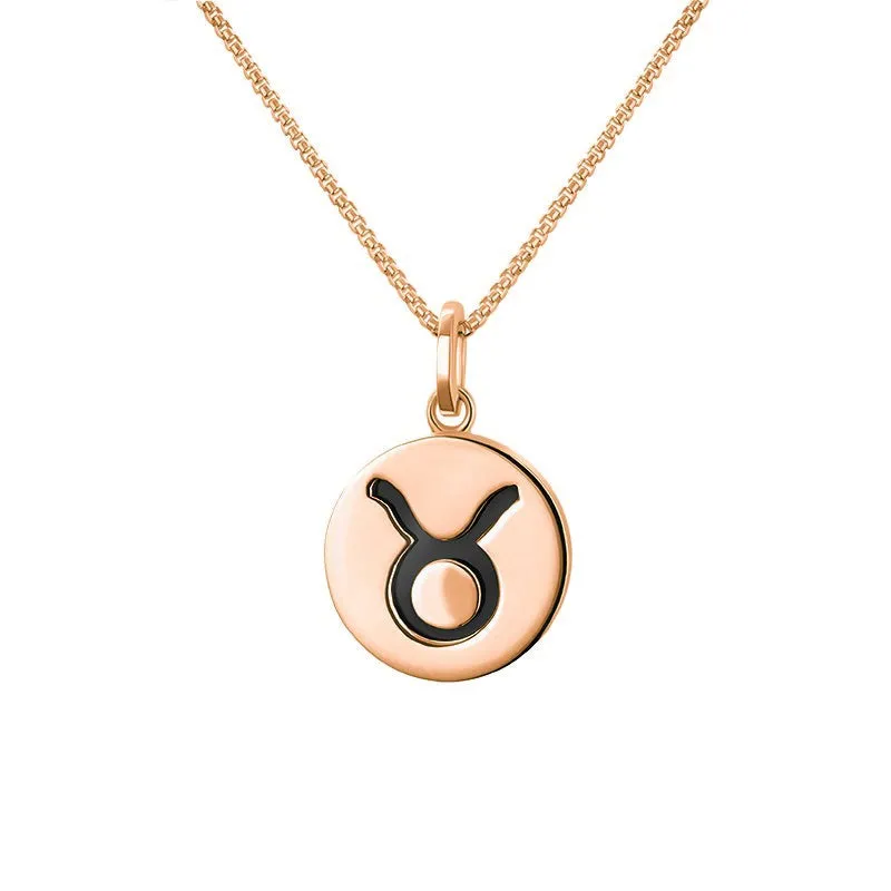 9ct Rose Gold Whitby Jet Zodiac Taurus Round Necklace sold by Jura Watches