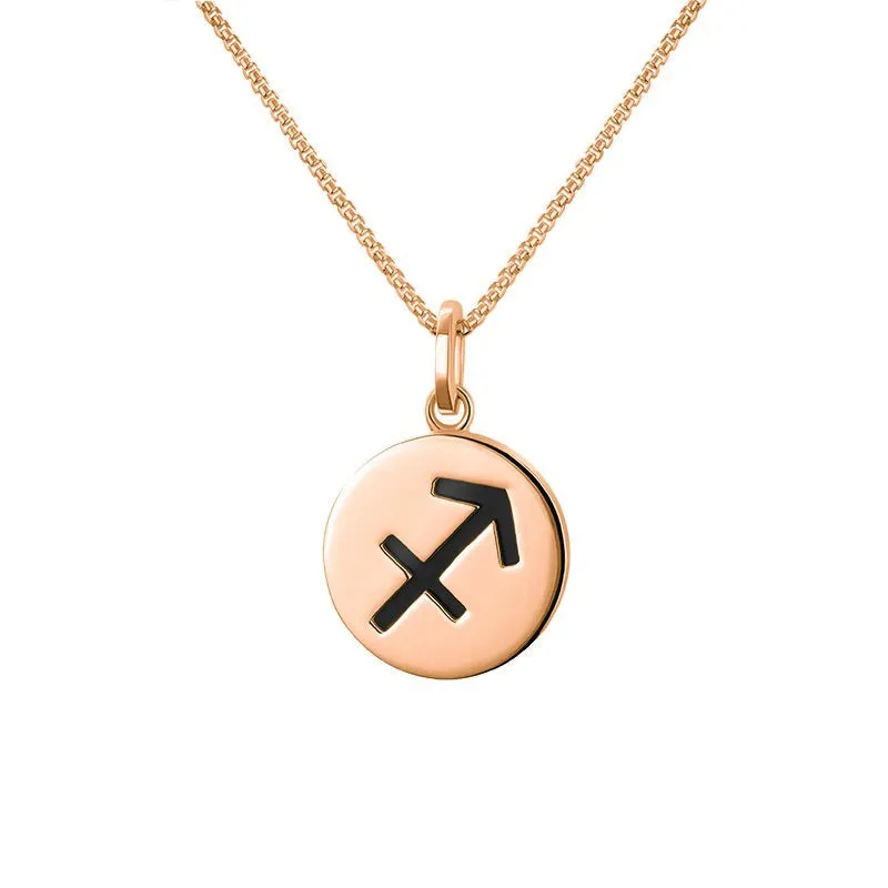 9ct Rose Gold Whitby Jet Zodiac Sagittarius Round Necklace sold by Jura Watches
