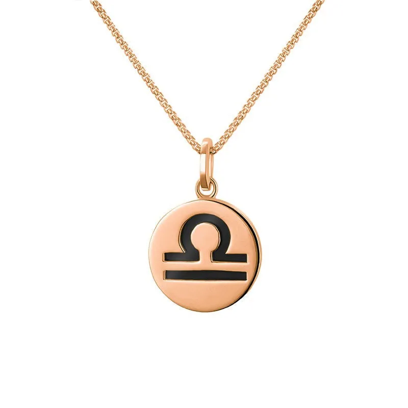 9ct Rose Gold Whitby Jet Zodiac Libra Round Necklace sold by Jura Watches