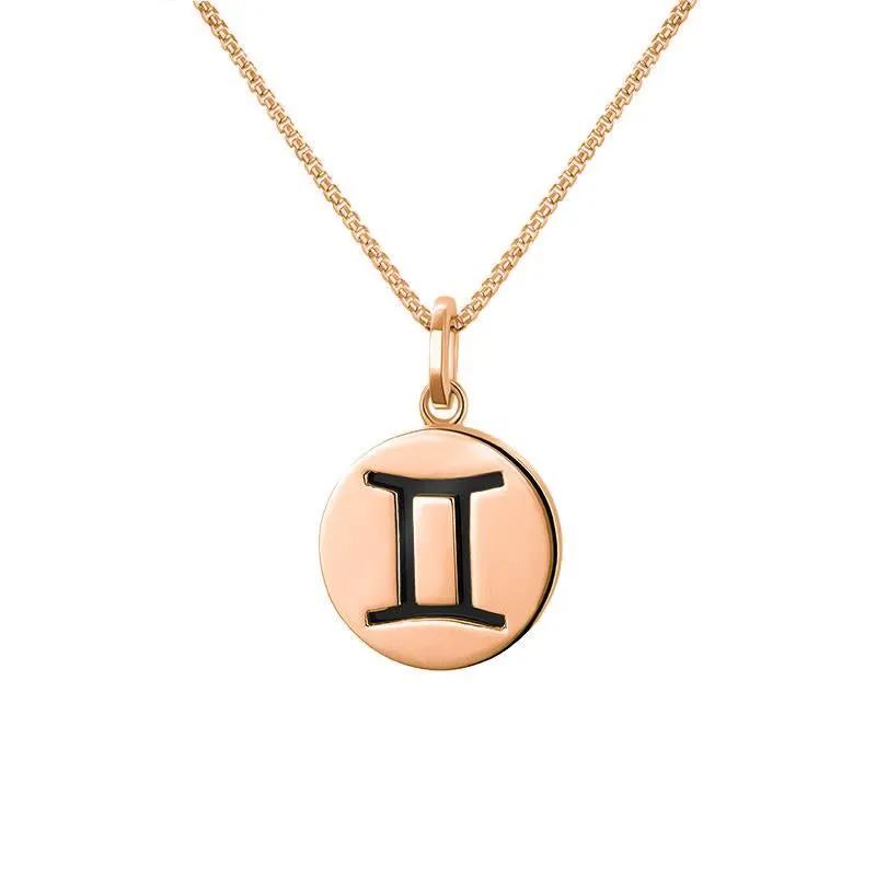 9ct Rose Gold Whitby Jet Zodiac Gemini Round Necklace sold by Jura Watches