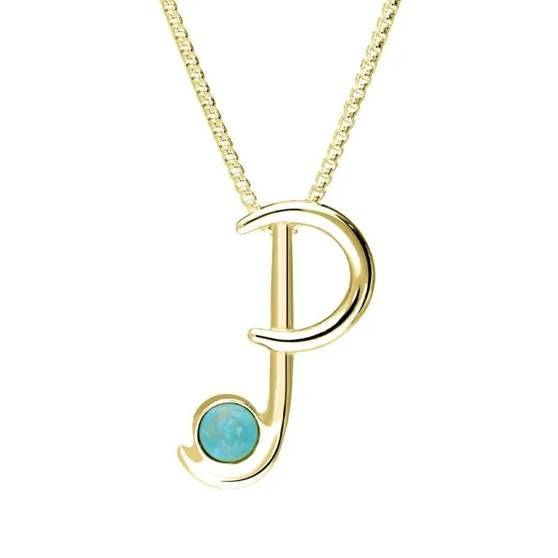 18ct Yellow Gold Turquoise Love Letters Initial P Necklace sold by Jura Watches
