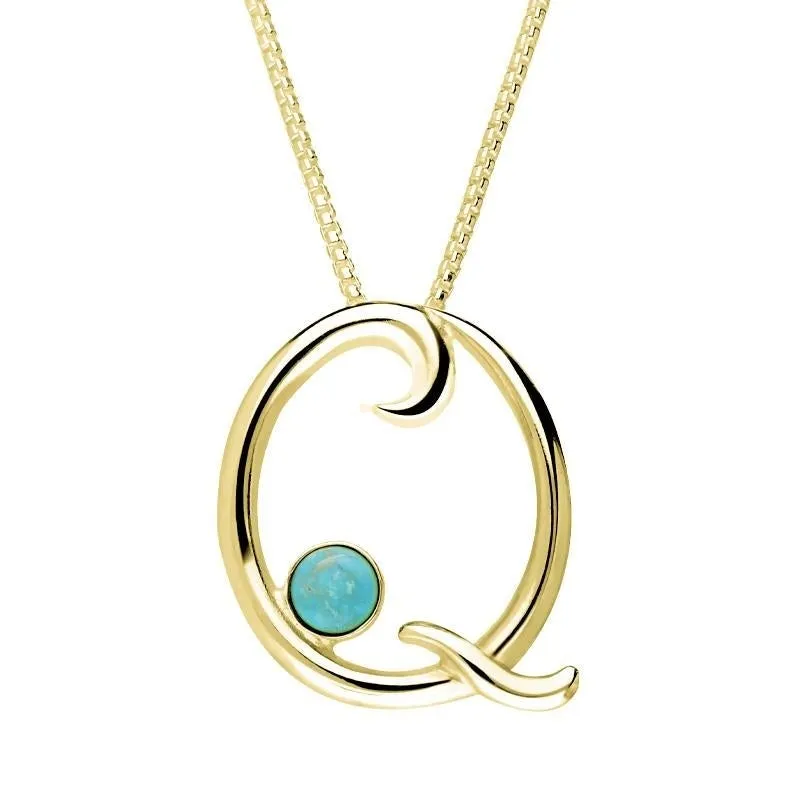 18ct Yellow Gold Turquoise Love Letters Initial Q Necklace sold by Jura Watches