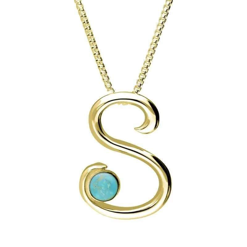 18ct Yellow Gold Turquoise Love Letters Initial S Necklace sold by Jura Watches