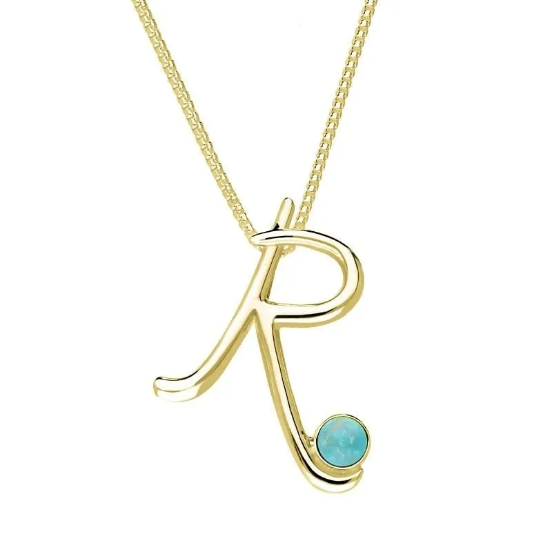 18ct Yellow Gold Turquoise Love Letters Initial R Necklace sold by Jura Watches
