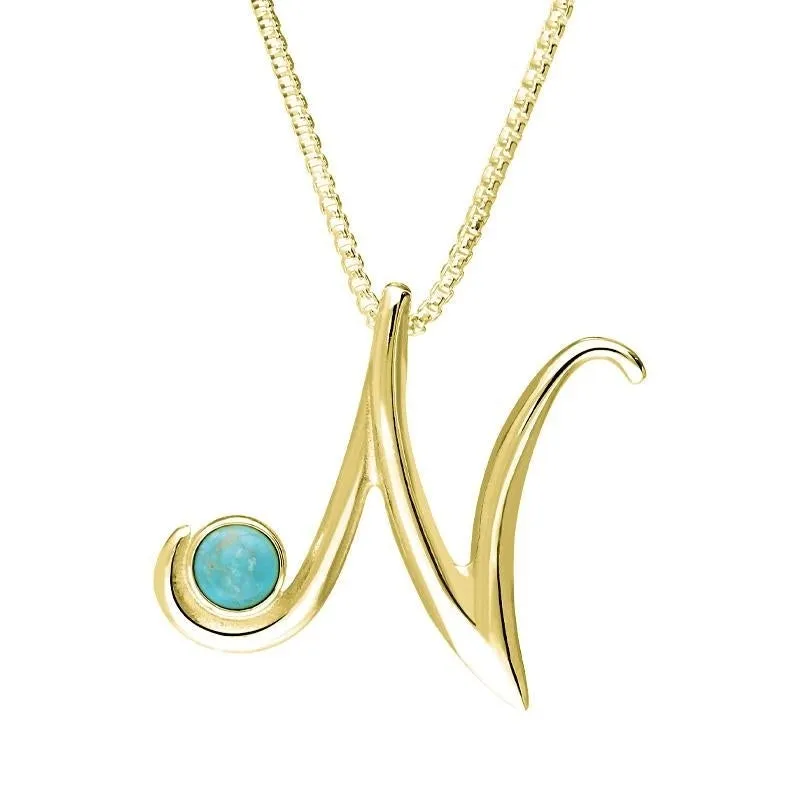 18ct Yellow Gold Turquoise Love Letters Initial N Necklace sold by Jura Watches