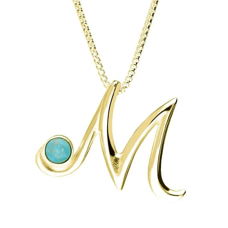 18ct Yellow Gold Turquoise Love Letters Initial M Necklace sold by Jura Watches