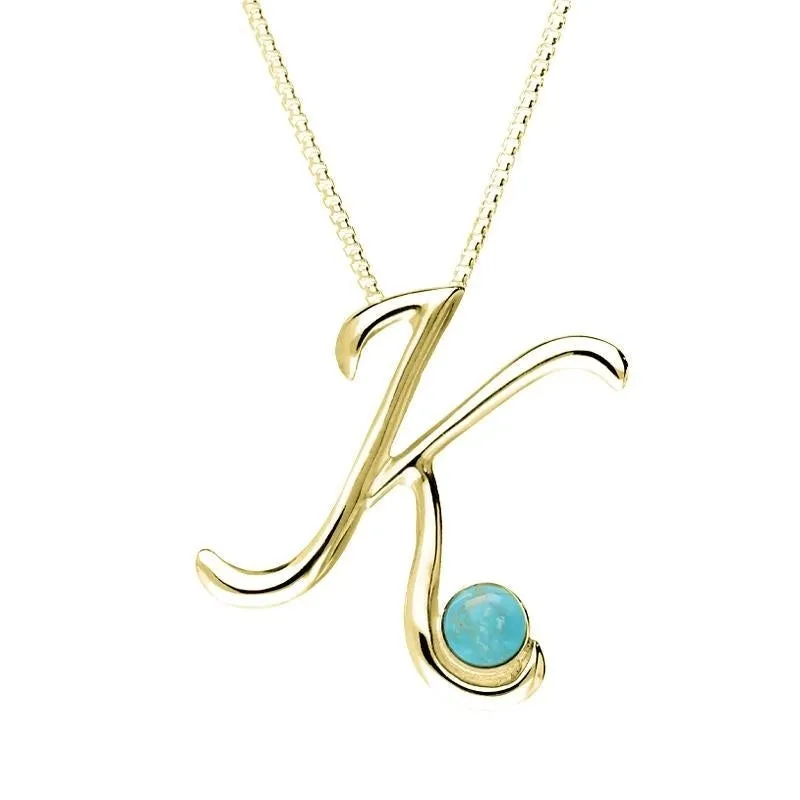 18ct Yellow Gold Turquoise Love Letters Initial K Necklace sold by Jura Watches