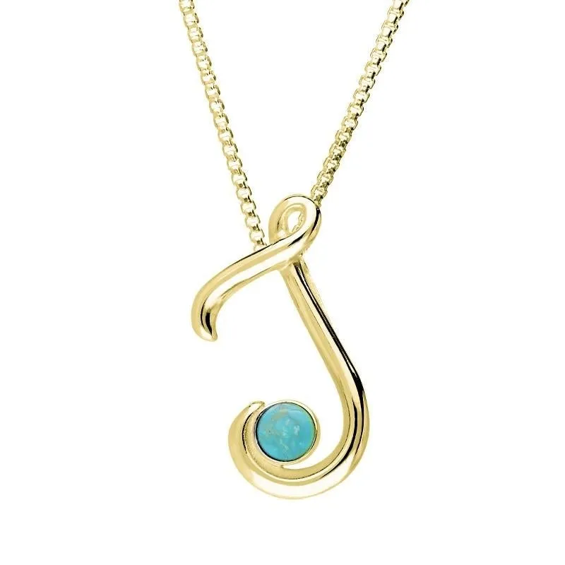 18ct Yellow Gold Turquoise Love Letters Initial J Necklace sold by Jura Watches
