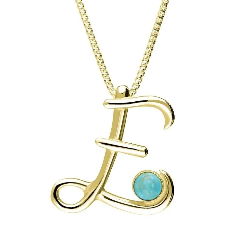 18ct Yellow Gold Turquoise Love Letters Initial E Necklace sold by Jura Watches