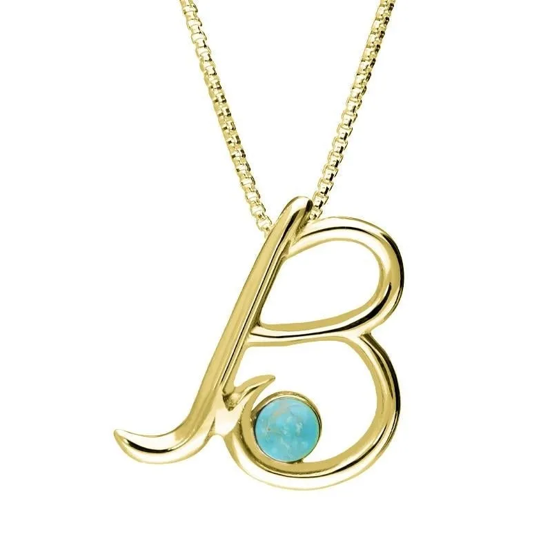 18ct Yellow Gold Turquoise Love Letters Initial B Necklace sold by Jura Watches
