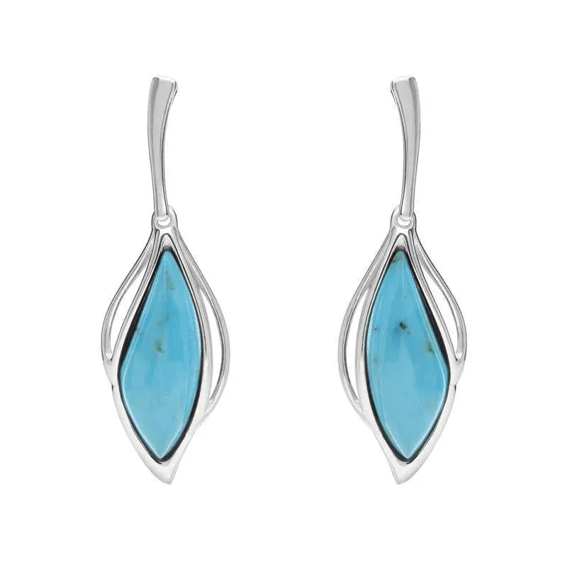 Sterling Silver Turquoise Open Marquise Drop Earrings sold by Jura Watches