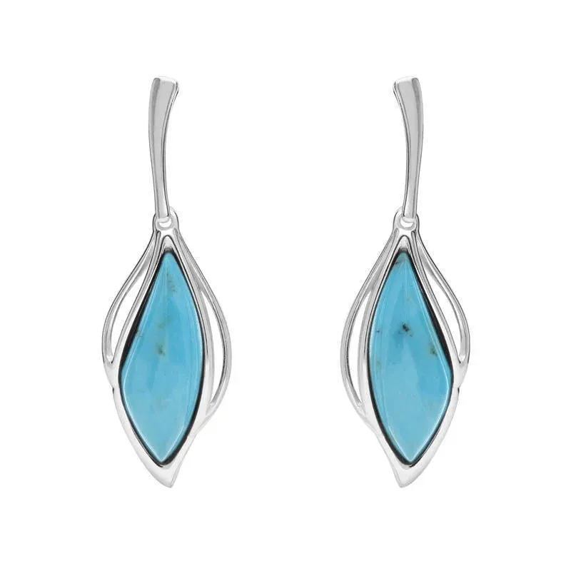 9ct White Gold Turquoise Open Marquise Drop Earrings sold by Jura Watches