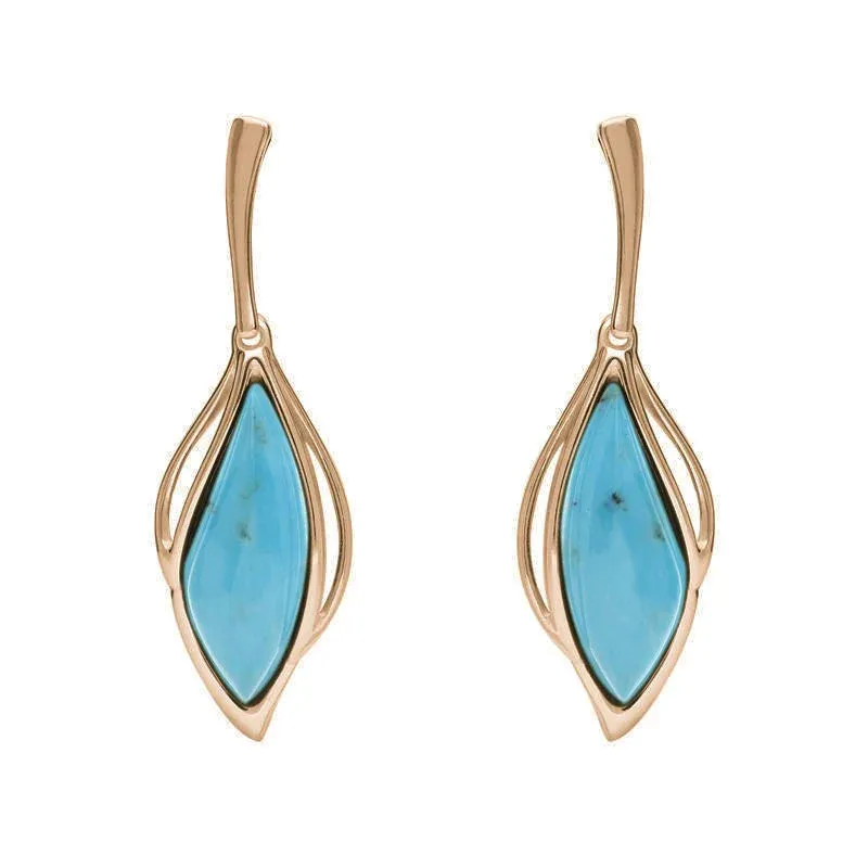 9ct Rose Gold Turquoise Open Marquise Drop Earrings sold by Jura Watches